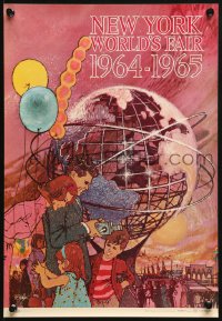9r222 NEW YORK WORLD'S FAIR 11x16 travel poster 1961 cool Bob Peak art of family & Unisphere!