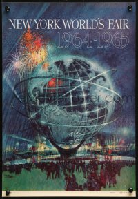 9r221 NEW YORK WORLD'S FAIR 11x16 travel poster 1961 art of the Unisphere & fireworks by Bob Peak!