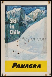 9r225 PANAGRA CHILE 28x42 travel poster 1950s great art of several skiers and mountains!