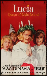 9r229 SAS SCANDINAVIA 25x39 Swedish travel poster 1960s Queen of Light Festival!