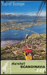 9r228 SAS SCANDINAVIA 25x39 Norwegian travel poster 1960s cable car traveling over countryside!