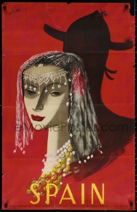 9r230 SPAIN 25x39 Spanish travel poster 1944 really cool Delpy art of woman & silhouette of man!