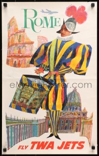 9r237 TWA ROME 16x25 travel poster 1960s David Klein art of colorful soldier beating drum!