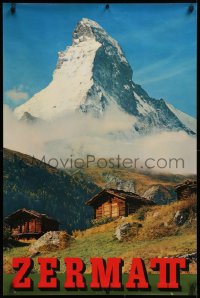 9r241 ZERMATT 25x37 Swiss travel poster 1979 mountain cabins with the Matterhorn in background!