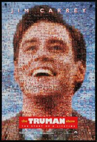 9r953 TRUMAN SHOW teaser DS 1sh 1998 really cool mosaic art of Jim Carrey, Peter Weir