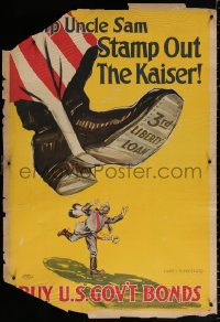 9r055 HELP UNCLE SAM STAMP OUT THE KAISER 28x41 WWI war poster 1918 boot stepping on Wilhelm, rare