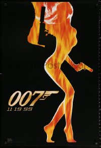 9r993 WORLD IS NOT ENOUGH teaser 1sh 1999 James Bond, cool flaming silhouette of sexy girl!