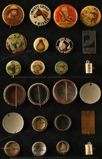 9s266 LOT OF 12 MISCELLANEOUS PIN-BACK BUTTONS AND ITEMS 1920s-1940s a variety of cool images!