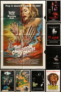 9s243 LOT OF 9 FOLDED HORROR/SCI-FI ONE-SHEETS 1950s-1980s great images from scary movies!