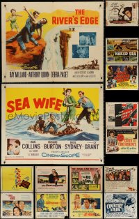 9s421 LOT OF 15 FORMERLY FOLDED HALF-SHEETS 1950s-1960s great images from a variety of movies!