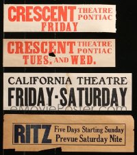 9s050 LOT OF 4 WINDOW CARD SNIPES 1930s-1940s from the Crescent, California & Ritz theaters!