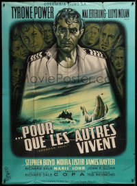 9t531 ABANDON SHIP French 1p 1957 wonderful different art of Tyrone Power & cast by Jean Mascii!