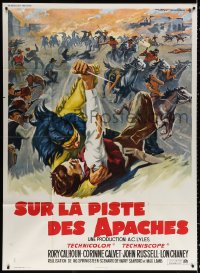 9t546 APACHE UPRISING French 1p 1966 Soubie art of Rory Calhoun fighting Native American, rare!