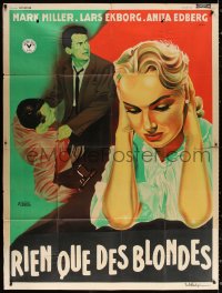 9t572 BLONDE IN BONDAGE French 1p 1958 Poucel art of Swedish bad girl & men fighting, very rare!