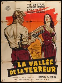 9t582 CAMINO CORTADO French 1p 1955 Jean Mascii art of sexy Laya Raki & guy with machine gun, rare!