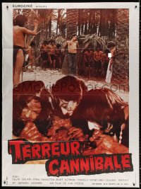 9t584 CANNIBAL TERROR French 1p 1980 gruesome image of natives feeding on human flesh, rare!