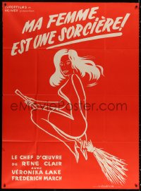 9t709 I MARRIED A WITCH French 1p R1960s art of sexy witch Veronica Lake on a broom!