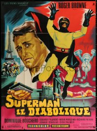 9t716 INCREDIBLE PARIS INCIDENT French 1p 1968 Belinsky art of masked hero over robot & sexy girl!