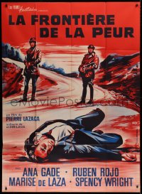 9t745 LA FRONTERA DEL MIEDO French 1p 1967 art of armed soldiers by dead man laying on road, rare!