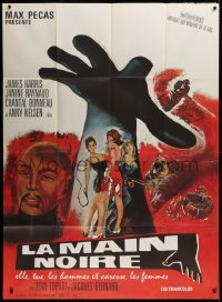 9t747 LA MAIN NOIRE French 1p 1969 different art of The Black Hand reaching over sexy women!