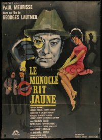 9t758 LE MONOCLE RIT JAUNE French 1p 1964 art of spy Paul Meurisse & sexy Barbara Steele, rare!