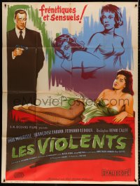 9t767 LES VIOLENTS French 1p 1957 great different Xarrie art of guy with gun by sexy girls!