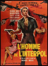 9t740 L'HOMME DE L'INTERPOL French 1p 1966 Maurice Boutel, cool art of sexy woman & hero in peril!