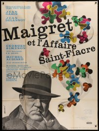 9t790 MAIGRET & THE ST. FIACRE CASE French 1p 1950 Jean Gabin, colorful art by Ferracci, rare!