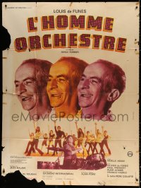 9t825 ONE MAN BAND style A French 1p 1970 L'Homme Orchestre, wacky Louis de Funes, Charles Rau art!