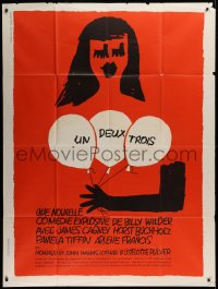 9t827 ONE, TWO, THREE French 1p 1962 Billy Wilder, Saul Bass art of girl with balloons, rare!