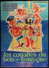 9t850 PIRATES OF THE BOIS DU BOLOGNE French 1p 1955 wacky art of Raymond Bussieres on raft, rare!