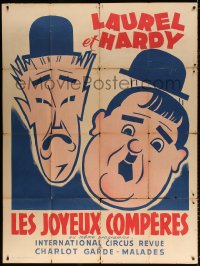 9t936 THEM THAR HILLS French 1p R1940s cool different artwork of Stan Laurel & Oliver Hardy!