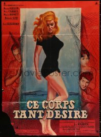 9t939 THIS DESIRED BODY French 1p 1959 Rene Peron art of men watching sexiest Belinda Lee, rare!