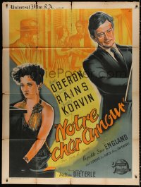 9t940 THIS LOVE OF OURS French 1p 1945 different Koutachy art of Merle Oberon & Claude Rains, rare!