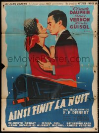 9t947 THUS FINISHES THE NIGHT French 1p 1949 Herve Morvan art of Anne Vernon & Claude Dauphin!
