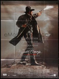 9t995 WYATT EARP French 1p 1994 full-length image of cowboy Kevin Costner shooting gun!