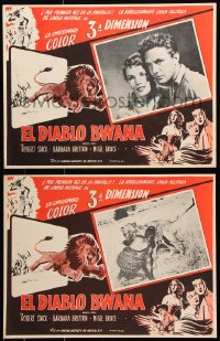 9t294 BWANA DEVIL 8 3D Mexican LCs 1953 3-D art of lion leaping off the screen, hunter Robert Stack!