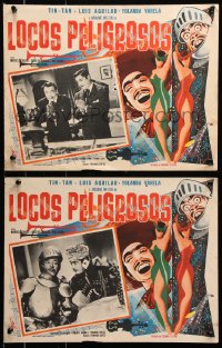 9t301 LOCOS PELIGROSOS 7 Mexican LCs 1957 German Valdes as Tin-Tan in scenes & border art!