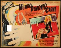 9t442 MUNDO DEMONIO Y CARNE Mexican LC 1958 great art of beautiful blonde showing her legs!