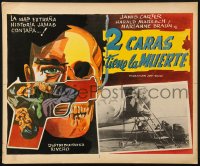 9t475 SECOND FACE Mexican LC 1954 cool border art of smoking gun & man with half skull face!