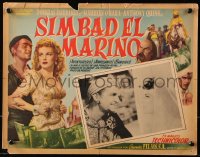 9t478 SINBAD THE SAILOR Mexican LC R1950s c/u of Douglas Fairbanks Jr. & veiled Maureen O'Hara!