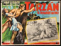 9t497 TARZAN THE APE MAN Mexican LC R1950s Johnny Weismuller fighting native man on the ground!