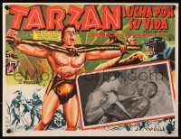 9t498 TARZAN'S FIGHT FOR LIFE Mexican LC 1958 close up of Gordon Scott fighting Woody Strode!