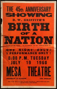 9t021 BIRTH OF A NATION local theater WC R1960 D.W. Griffith's classic tale of the Ku Klux Klan!