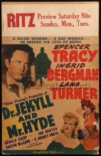 9t037 DR. JEKYLL & MR. HYDE WC 1941 Spencer Tracy, Ingrid Bergman, Robert Louis Stevenson, rare!