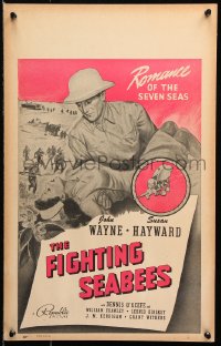 9t048 FIGHTING SEABEES WC 1944 art of Navy man John Wayne carrying pretty Susan Hayward in WWII!