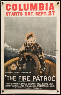 9t050 FIRE PATROL WC 1924 great art of scared Anna Q. Nilsson at wheel of ship at sea!