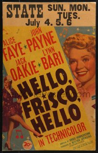 9t001 HELLO, FRISCO, HELLO jumbo WC 1943 Alice Faye, Lynn Bari, trimmed to 14x22, ultra rare!