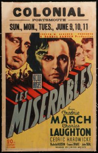 9t080 LES MISERABLES linen WC 1935 Fredric March, Charles Laughton, Victor Hugo, ultra rare!