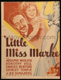 9t083 LITTLE MISS MARKER WC 1934 great art of Shirley Temple riding piggy-back on Adolphe Menjou!